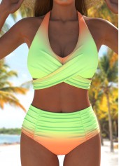 ensemble de bikini taille haute multicolore ombré à carreaux croisés rotita