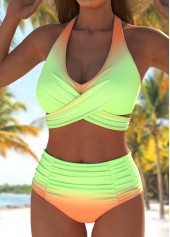 Multi Color swimwear,Green swimwear,Ombre swimwear,ROTITA Criss Cross Multi Color Ombre High Waisted Bikini Set