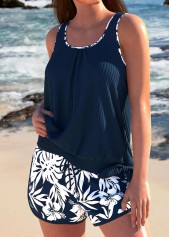 ensemble tankini à imprimé floral bleu marine à nœud papillon Rotita