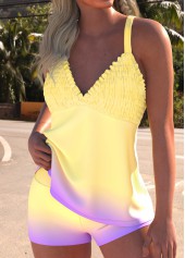 Light Yellow swimwear,Ombre swimwear,ROTITA Smocked Light Yellow Ombre Tankini Set