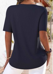 Navy tops,Plain Color tops,ROTITA Tuck Stitch Navy Round Neck Short Sleeve T Shirt