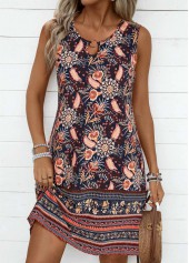 Rotita – Mehrfarbiges A-Linien-Kleid mit Pflanzen-Ausschnitt