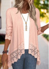 Dusty Pink tops,Plain Color tops,ROTITA Embroidery Dusty Pink 3/4 Sleeve Light Cardigan