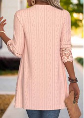 Dusty Pink tops,Plain Color tops,ROTITA Embroidery Dusty Pink 3/4 Sleeve Light Cardigan
