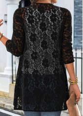Black tops,Plain Color tops,ROTITA Lace Black 3/4 Sleeve Light Cardigan