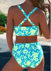 Mint Green swimwear,Floral swimwear,Plants swimwear,ROTITA Criss Cross Mint Green Floral Print Bikini Set