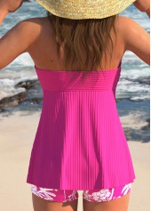 Hot Pink swimwear,Plants swimwear,ROTITA Ruffle Hot Pink Tropical Plants Print Tankini Set