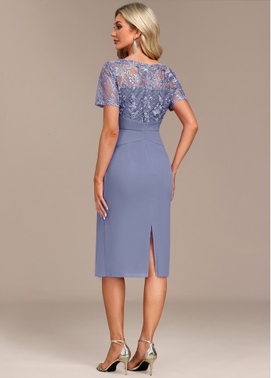 Dusty Blue plus size,Plain Color plus size,ROTITA Plus Size Lace Dusty Blue H Shape Dress