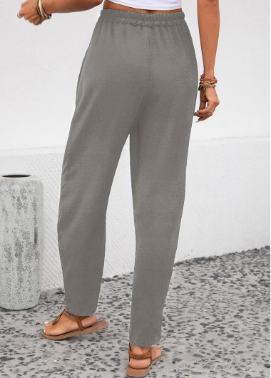 Light Grey bottoms,Plain Color bottoms,ROTITA Pocket Light Grey Elastic Waist High Waisted Pants