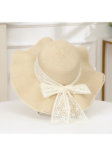 Beige accessories,Plain Color accessories,Beige Lace Bowknot Design Sun Hat