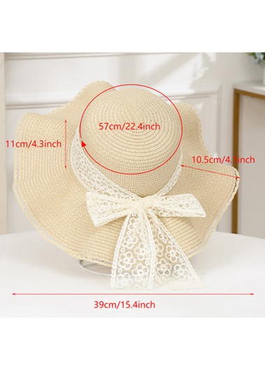 Beige accessories,Plain Color accessories,Beige Lace Bowknot Design Sun Hat