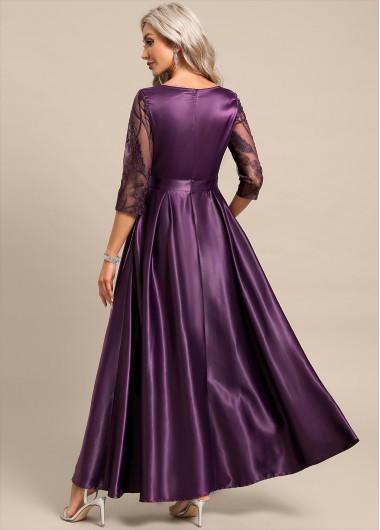 Dark Reddish Purple dresses,Plain Color dresses,Party dresses,Elegant dresses,ROTITA Lace Dark Reddish Purple Maxi Split Neck Dress