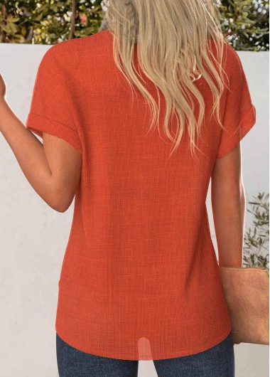 Terracotta tops,Plain Color tops,ROTITA Cross Hem Terracotta Round Neck Short Sleeve T Shirt