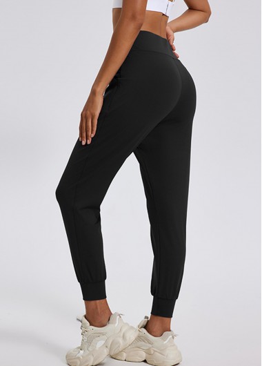 Black bottoms,Plain Color bottoms,Black High Waisted Pocket Jogger Pants