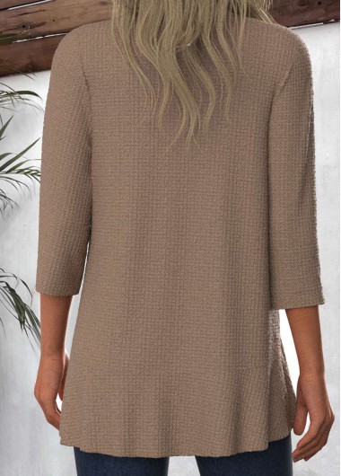 Light Coffee tops,Plain Color tops,ROTITA Ruffle Open Front 3/4 Sleeve Light Cardigan