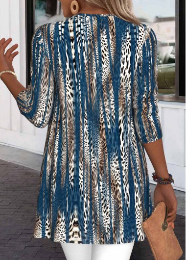Peacock Blue tops,Leopard tops,Striped tops,Geometric tops,ROTITA Leopard Peacock Blue Long Sleeve Light Cardigan