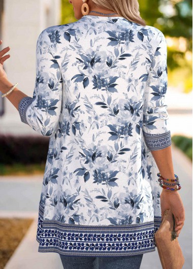 Navy tops,Floral tops,Plants tops,ROTITA Patchwork Floral Print Navy 3/4 Sleeve Light Cardigan