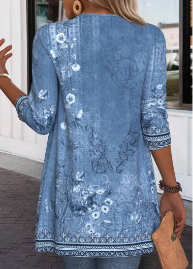 Denim Blue tops,Floral tops,Plants tops,Striped tops,ROTITA Plus Size Ruffle Floral Print Denim Blue Light Cardigan