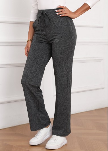 Dark Grey bottoms,Plain Color bottoms,Bowknot Dark Grey Drawastring High Waisted Pants