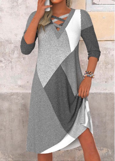Dark Grey Marl dresses,White dresses,Contrast Color dresses,Everyday dresses,Casual dresses,ROTITA Criss Cross Dark Grey Marl A Line Dress
