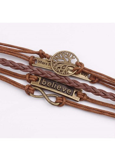 Dark Coffee jewelry,Dark Coffee Letter Design Faux Leather Bracelet