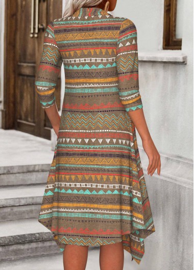 Dark Camel dresses,Tribal dresses,Chevron dresses,Everyday dresses,Casual dresses,ROTITA Fake 2in1 Tribal Print Dark Camel A Line Dress