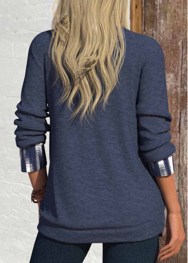 Navy tops,Geometric tops,ROTITA Fake 2in1 Geometric Print Navy Draped Neck T Shirt