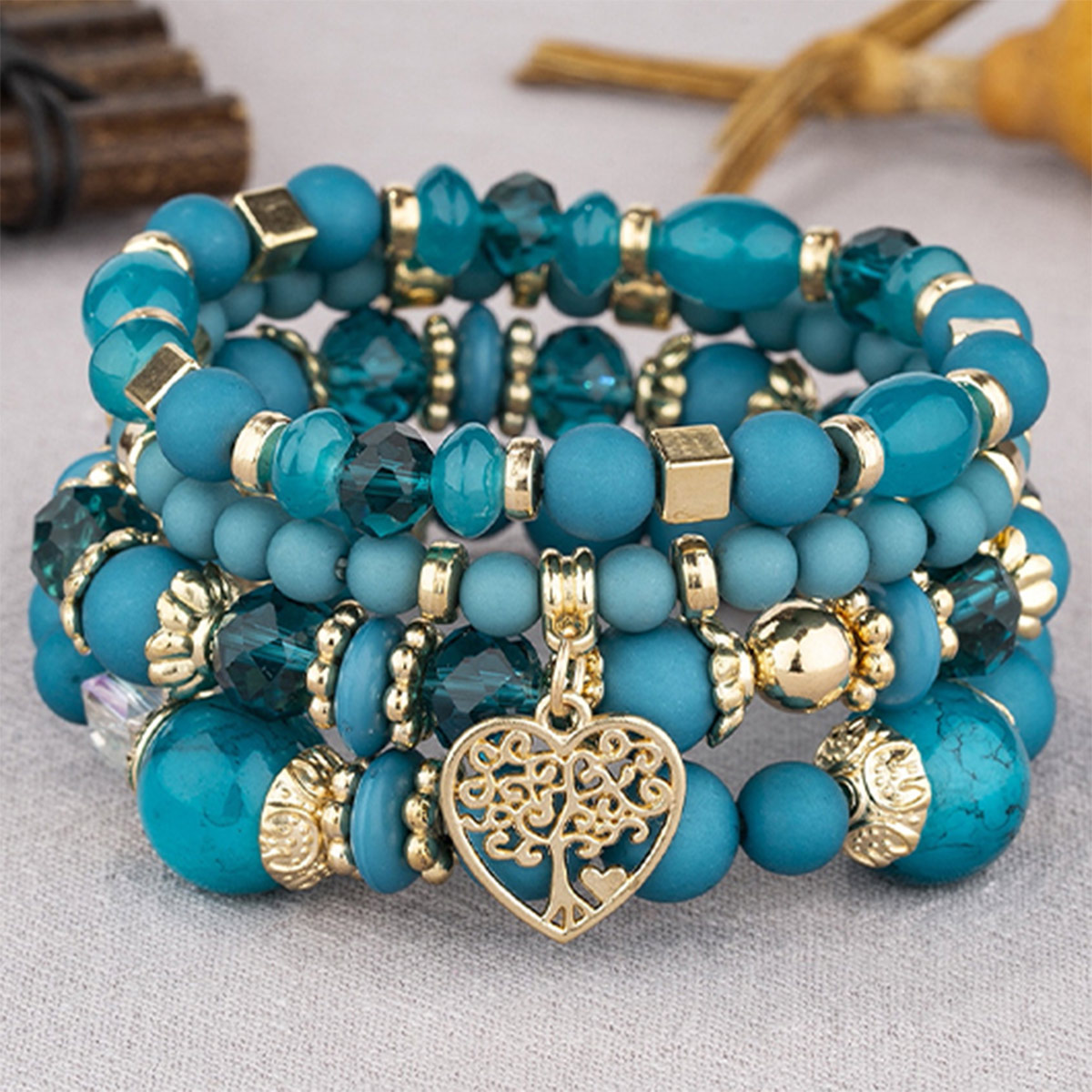 Mint Green jewelry,Heart Mint Green Alloy Bracelet Set