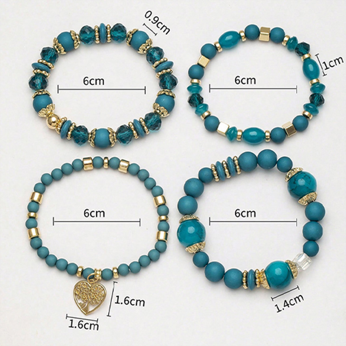 Mint Green jewelry,Heart Mint Green Alloy Bracelet Set
