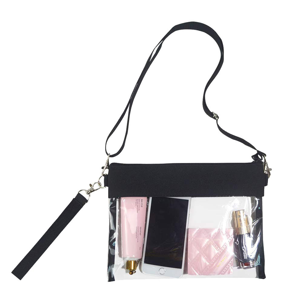 Black accessories,Plain Color accessories,Transparent PVC Black Zip Crossbody Bag