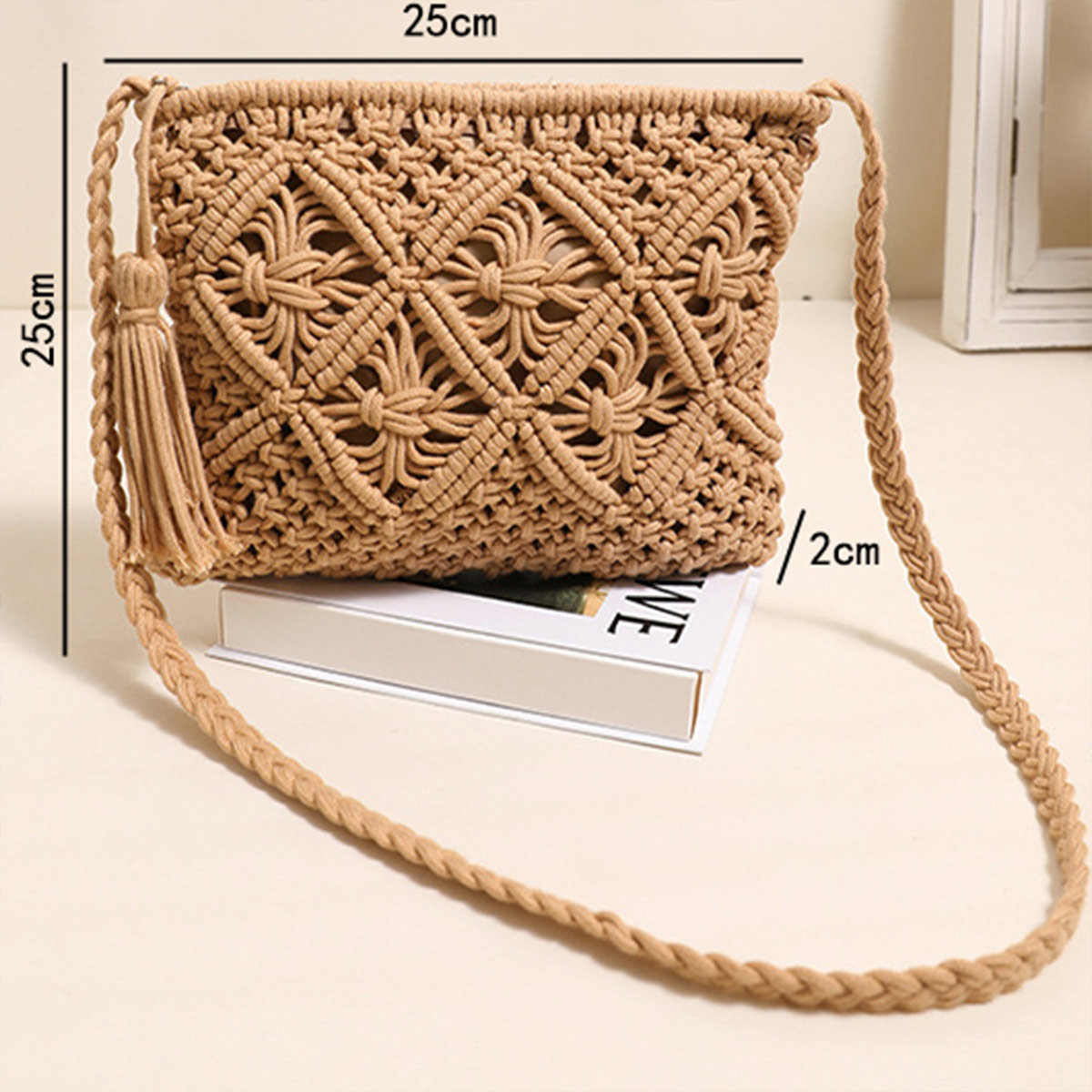 Dark Camel accessories,Plain Color accessories,Dark Camel Tassel Zip Crossbody Bag