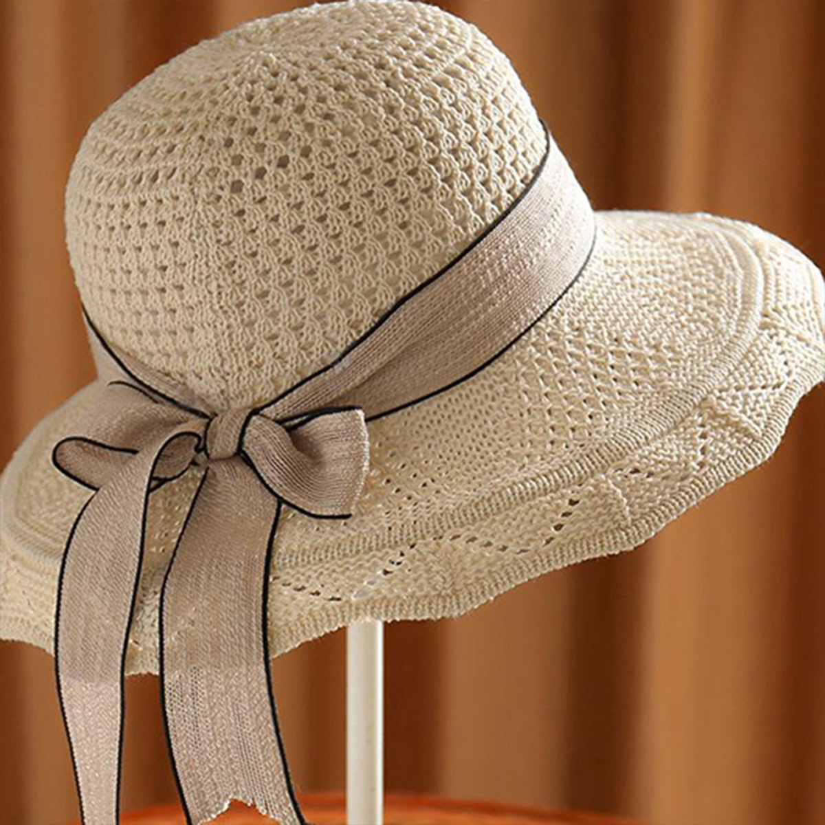 Light Camel accessories,Plain Color accessories,Contrast Stitch Bowknot Light Camel Visor Hat