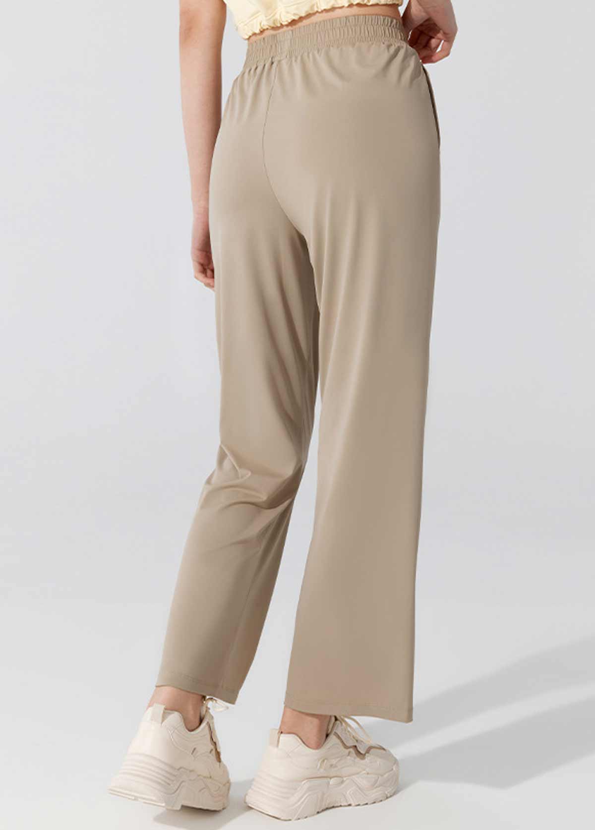 leichte Hose mit elastischem Bund und hoher Taille in hellem Kamel