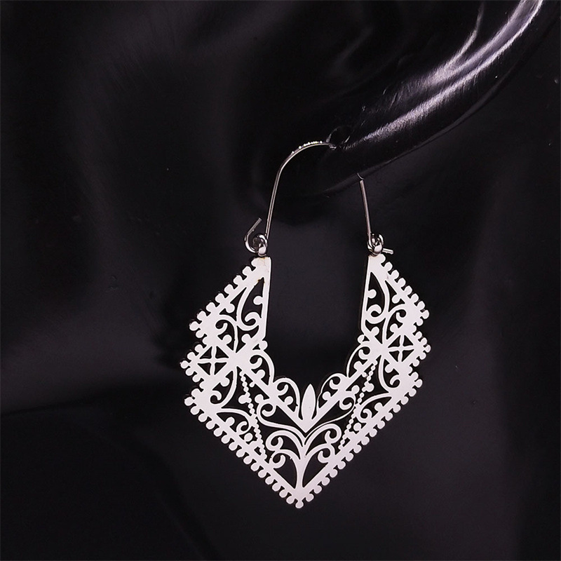 Silver jewelry,Geometric jewelry,Silver Geometric Stainless Steel Hollow Earrings
