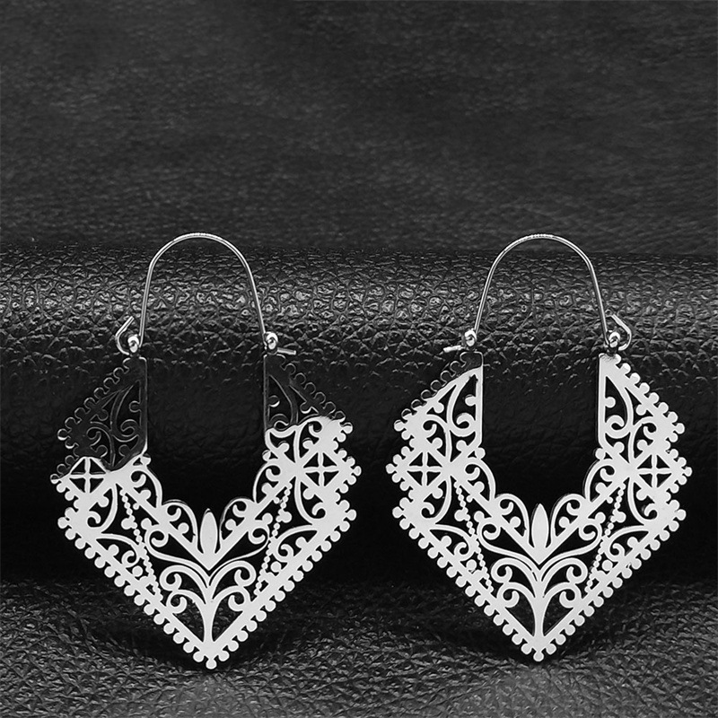 Silver jewelry,Geometric jewelry,Silver Geometric Stainless Steel Hollow Earrings