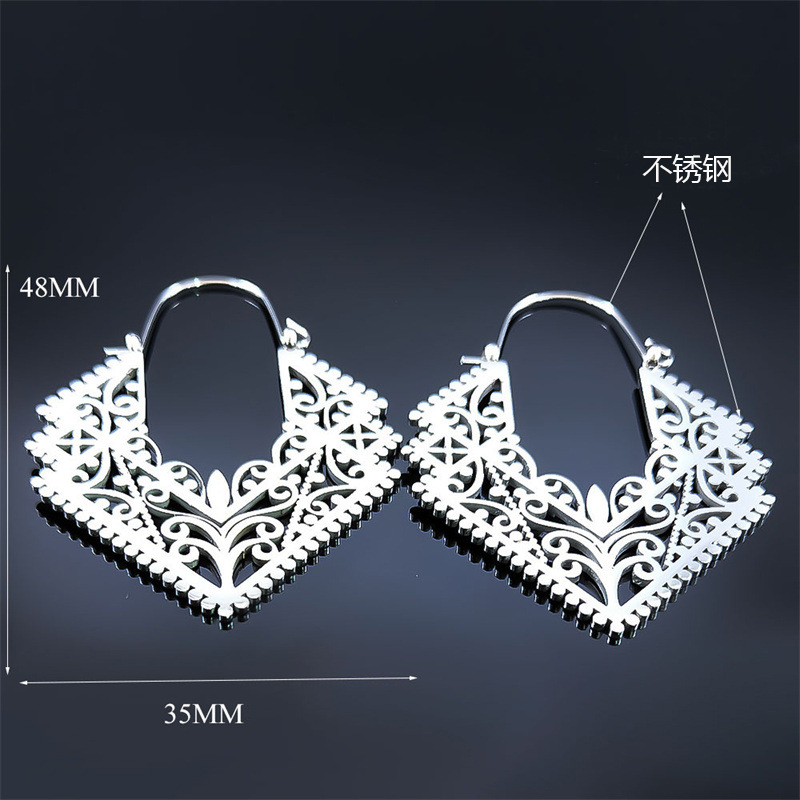 Silver jewelry,Geometric jewelry,Silver Geometric Stainless Steel Hollow Earrings