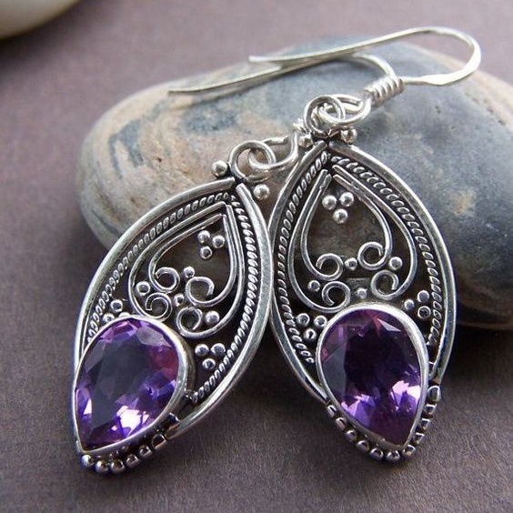 Purple jewelry,Geometric jewelry,Purple Alloy Hollow Design Crystal Earrings