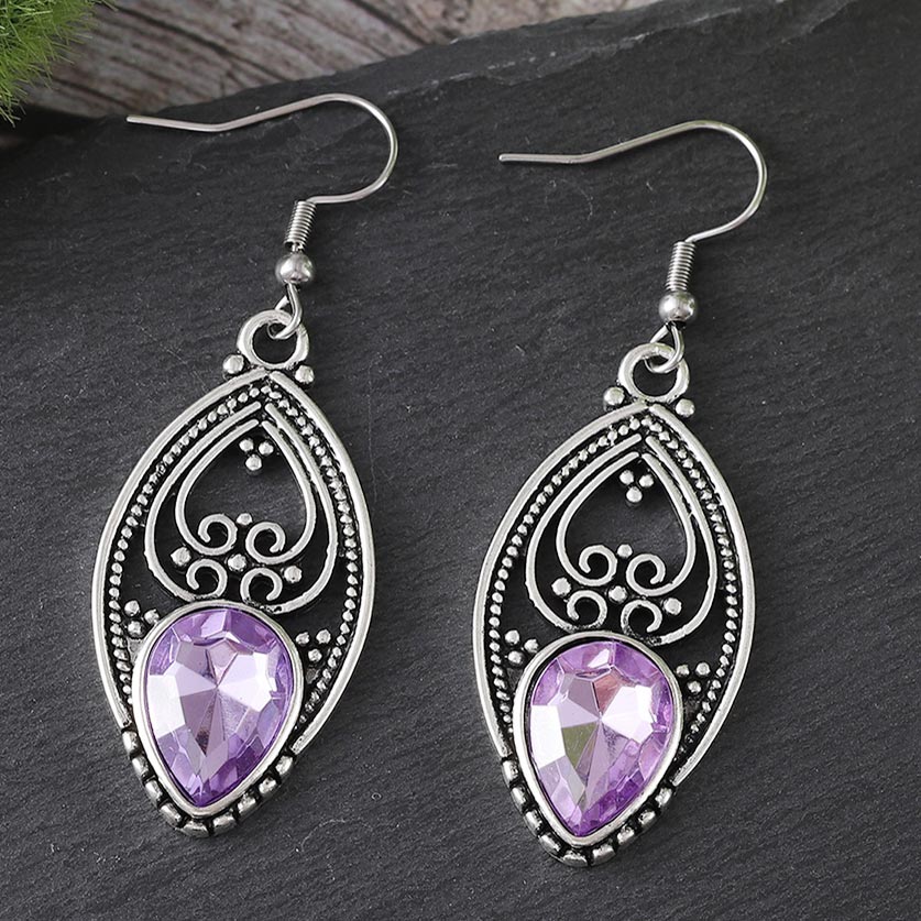 Purple jewelry,Geometric jewelry,Purple Alloy Hollow Design Crystal Earrings