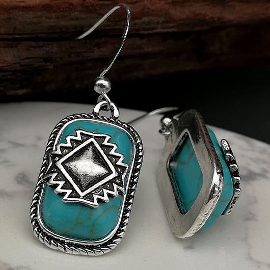 Mint Green jewelry,Geometric jewelry,Rectangle Design Mint Green Alloy Earrings