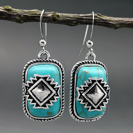 Mint Green jewelry,Geometric jewelry,Rectangle Design Mint Green Alloy Earrings