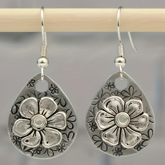 Silver Floral Retro Waterdrop Alloy Earrings