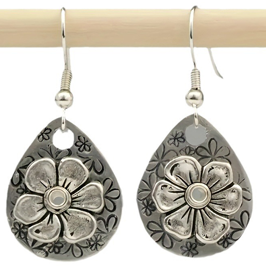 Silver Floral Retro Waterdrop Alloy Earrings