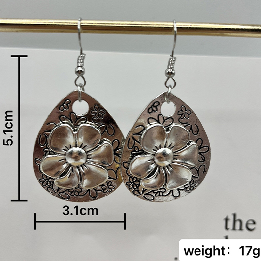 Silver Floral Retro Waterdrop Alloy Earrings