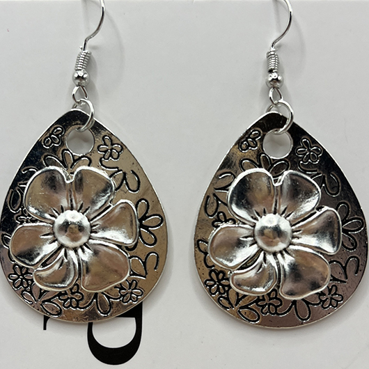 Silver Floral Retro Waterdrop Alloy Earrings