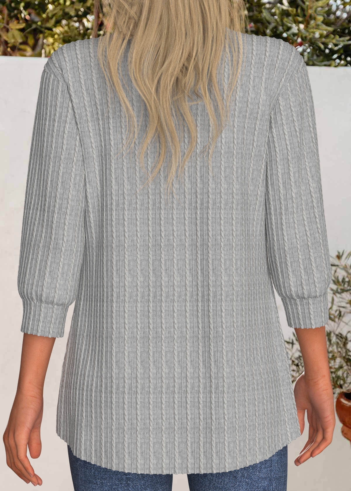 Light Grey Marl tops,Plain Color tops,ROTITA Lace 3/4 Sleeve Light Cardigan