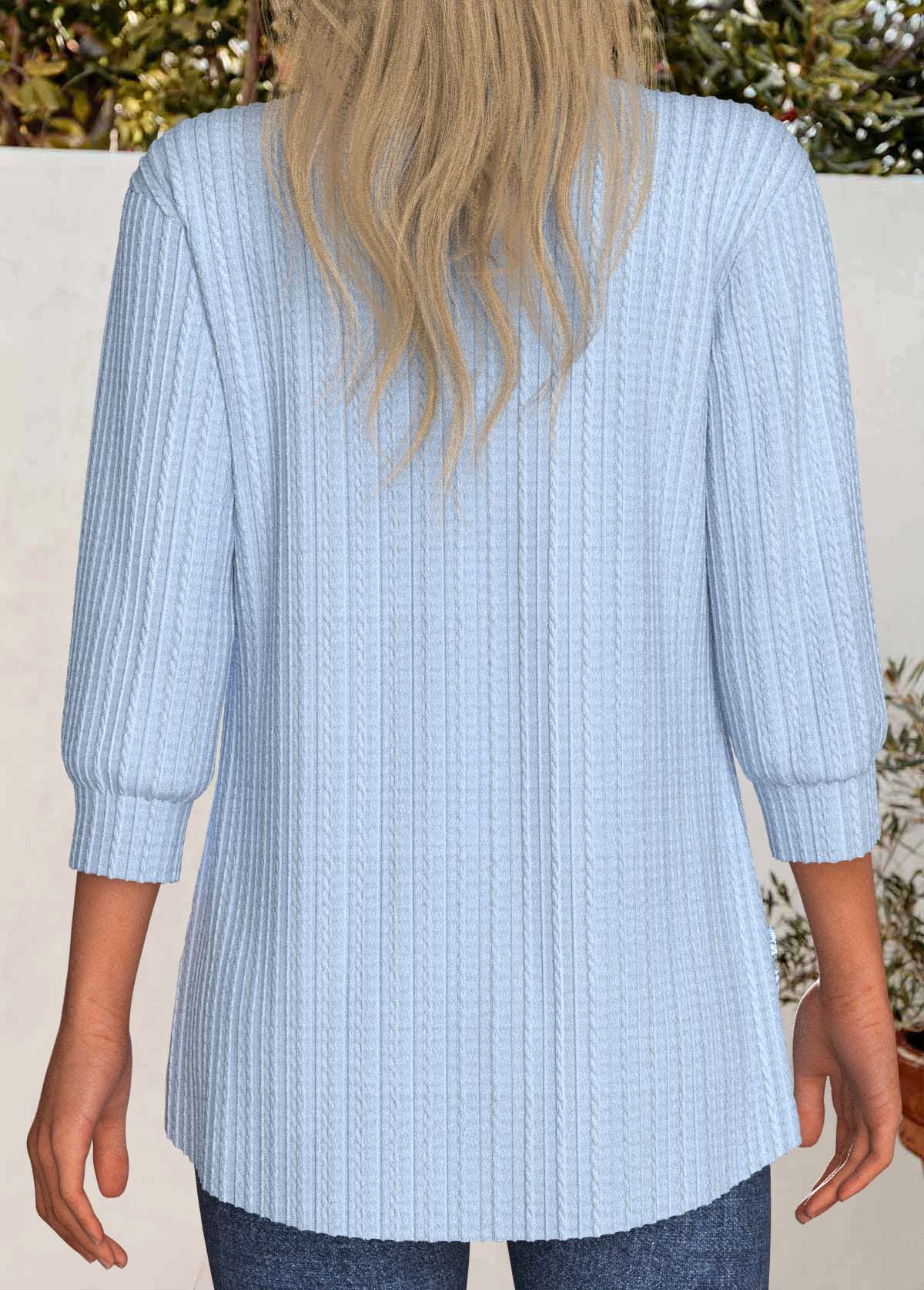 Light Blue tops,Plain Color tops,ROTITA Lace Patchwork 3/4 Sleeve Light Cardigan