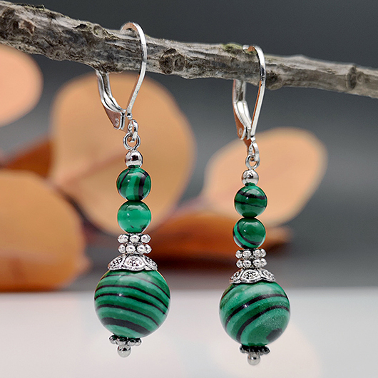 Green jewelry,Green Retro Round Striped Alloy Earrings