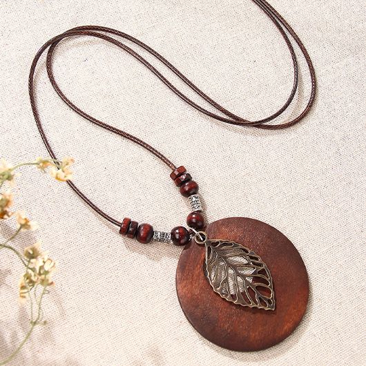Dark Coffee jewelry,Plants jewelry,Leaf Dark Coffee Alloy Beaded Necklace