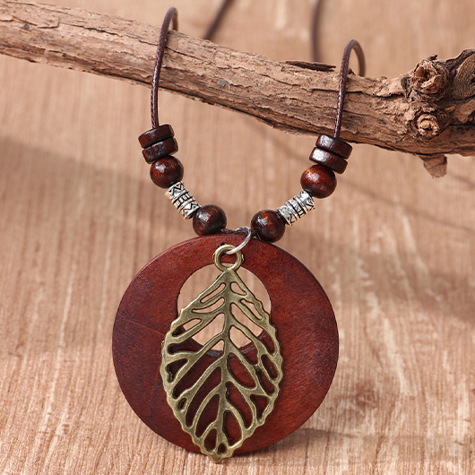 Dark Coffee jewelry,Plants jewelry,Leaf Dark Coffee Alloy Beaded Necklace