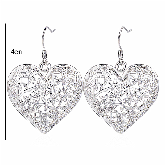 Silver jewelry,Heart jewelry,Heart Design Silver Hollow Alloy Earrings